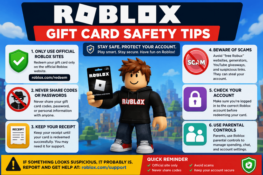 Roblox gift card safety tips for parents and younger players
